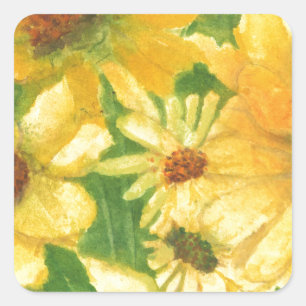 Sticker Carré marguerites jaunes dans vase bleu
