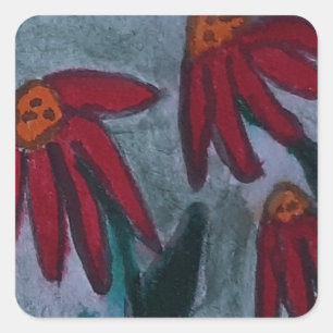 Sticker Carré Marguerites rouges