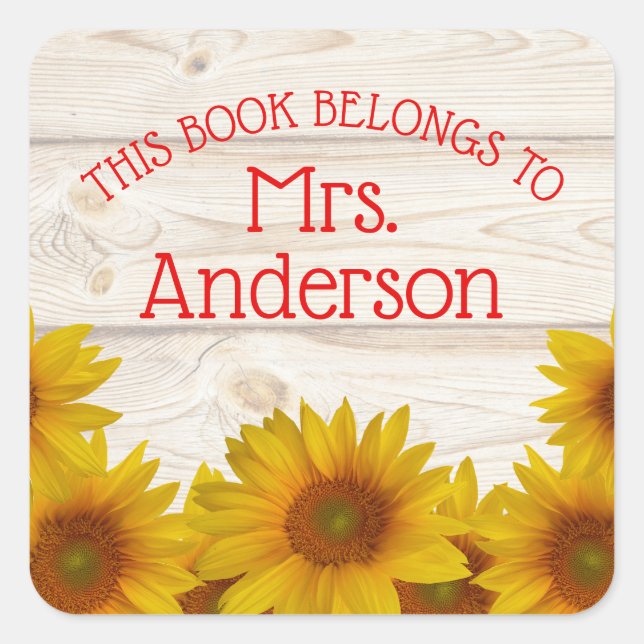 Sticker Carré Marguerites sur Shiplap | Ce livre appartient à (Devant)