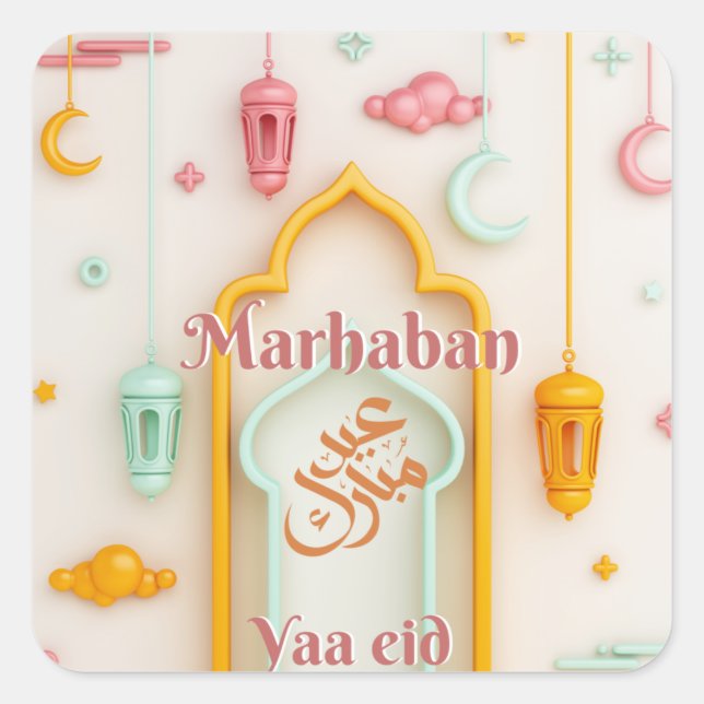 Sticker Carré marhaban yaa eid heureux eid -Aïd Al Fitr- (Devant)