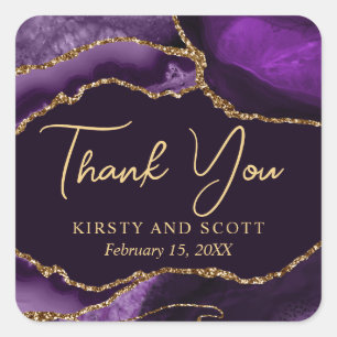 Sticker Carré Mariage à l'agate fausse pailletée violet et or
