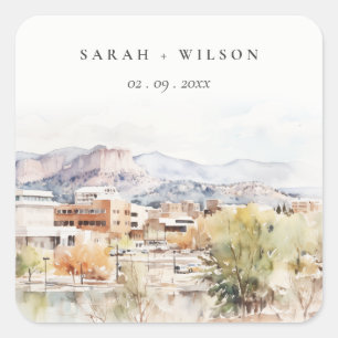Sticker Carré Mariage à l'aquarelle de Colorado Springs, Colorad