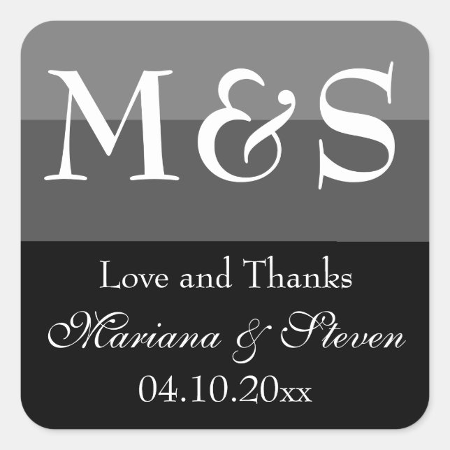 Sticker Carré Mariage à l'écriture moderne noir et blanc  (Devant)