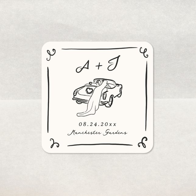 Sticker Carré Mariage à main fantaisiste (Créateur téléchargé)