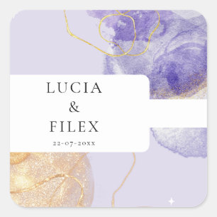 Sticker Carré Mariage Abstrait luxueux violet et doré