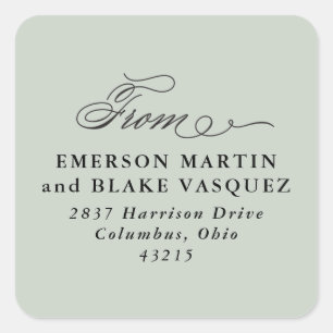 Sticker Carré Mariage adresse de retour sauge bâton vert