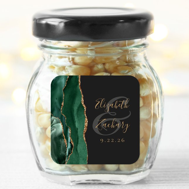 Sticker Carré Mariage Agate Géode Écriture Émeraude Vert Or Somb (Créateur téléchargé)