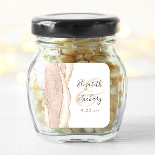 Sticker Carré Mariage Agate Geode Script Ivoire Or