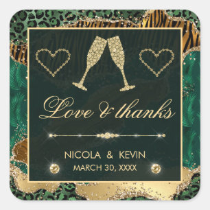 Sticker Carré Mariage Agate Jungle Paillettes Or Vert