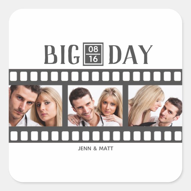 Sticker Carré Mariage Ajouter 3 Photos Film amusant (Devant)