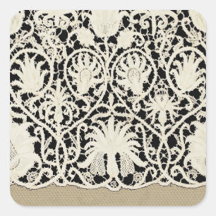 Sticker Carré Mariage Antique Dentelle Lin Blanc Classique Joli