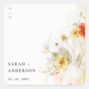 Sticker Carré Mariage Aquarelle Élégant Automne Fleur Pomme de T
