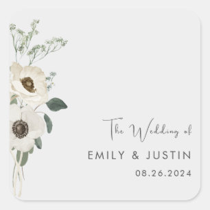 Sticker Carré Mariage Aquarelle moderne Fleurs blanches