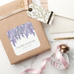 Sticker Carré Mariage aquarelle poussiéreux wisteria violet