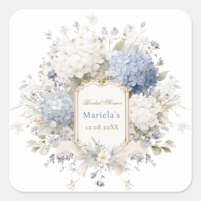 Sticker Carré Mariage aquarelle royale botanique Hydrangea (Devant)