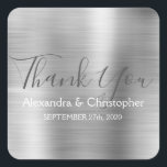 Sticker Carré Mariage argent luxe Favoriser Merci<br><div class="desc">Sceau Mariage Argent Favoriser Merci Sticker. Cet autocollant peut être customisé pour inclure votre nom et votre date de mariage et être utilisé pour sceller vos invitations de mariage ou sacs de faveur. Veuillez contacter le concepteur si vous souhaitez faire correspondre des éléments.</div>