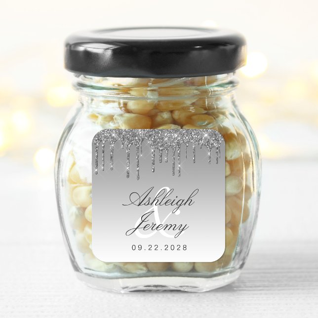 Sticker Carré Mariage Argent Script Ombre Paillettes Goutte à Go (Créateur téléchargé)