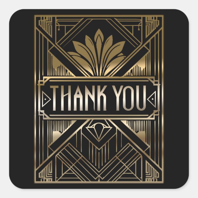 Sticker Carré Mariage Art déco Black & Gold Glam (Devant)