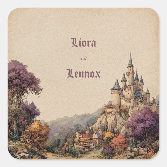 Sticker Carré Mariage au Château de Crest Fantaisiste (Devant)