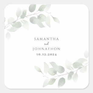 Sticker Carré Mariage au feuillage d'eucalyptus