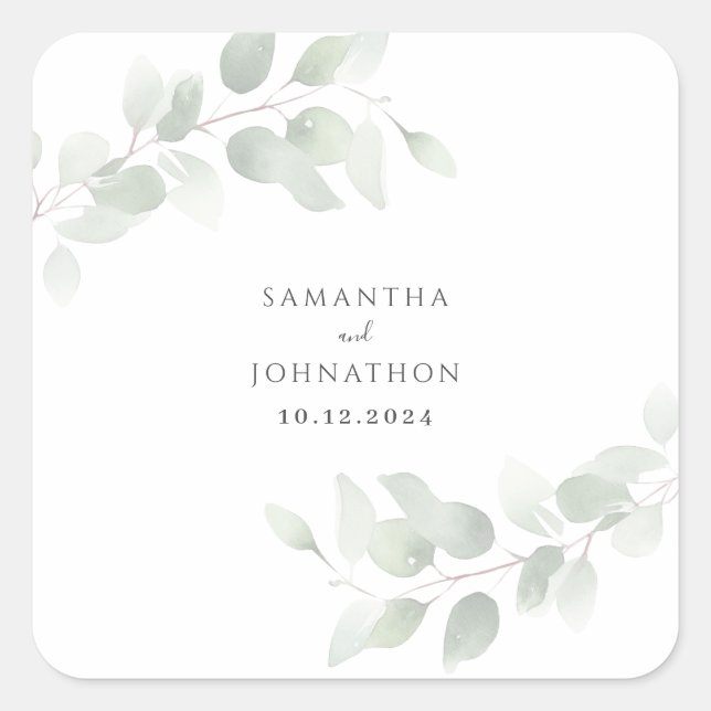 Sticker Carré Mariage au feuillage d'eucalyptus (Devant)