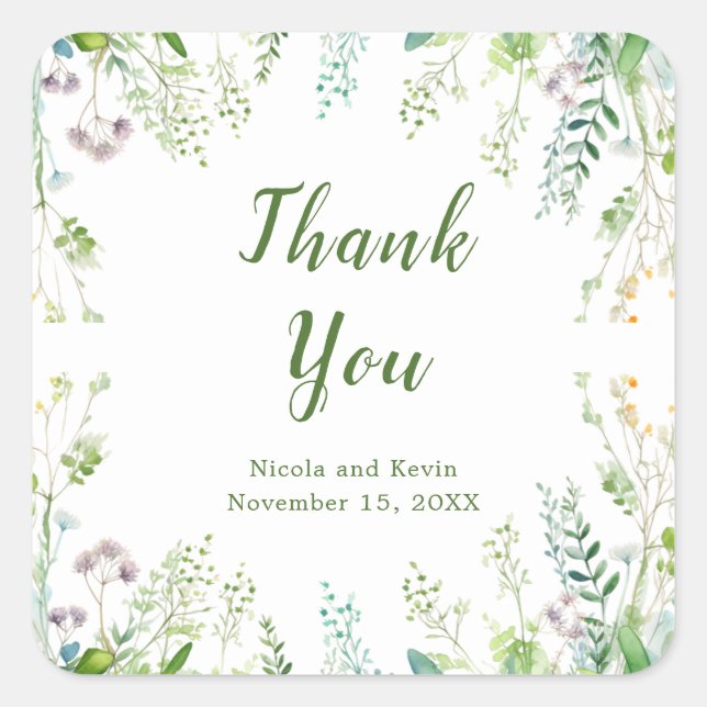 Sticker Carré Mariage aux feuilles de verdure d'eucalyptus  (Devant)