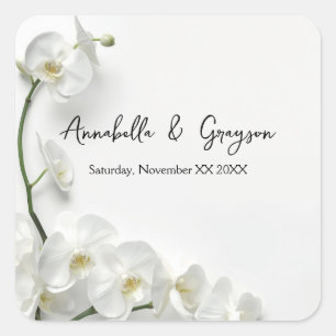 Sticker Carré Mariage aux Orchidées Blanches Élégantes