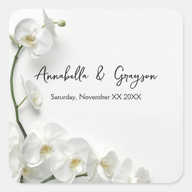 Sticker Carré Mariage aux Orchidées Blanches Élégantes (Devant)