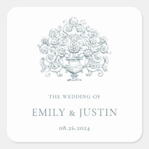 Sticker Carré Mariage baroque élégant vintage poussiéreux bleu