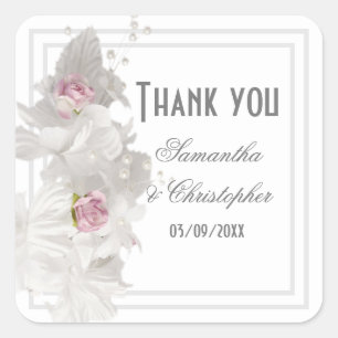 Sticker Carré Mariage blanc fleuri