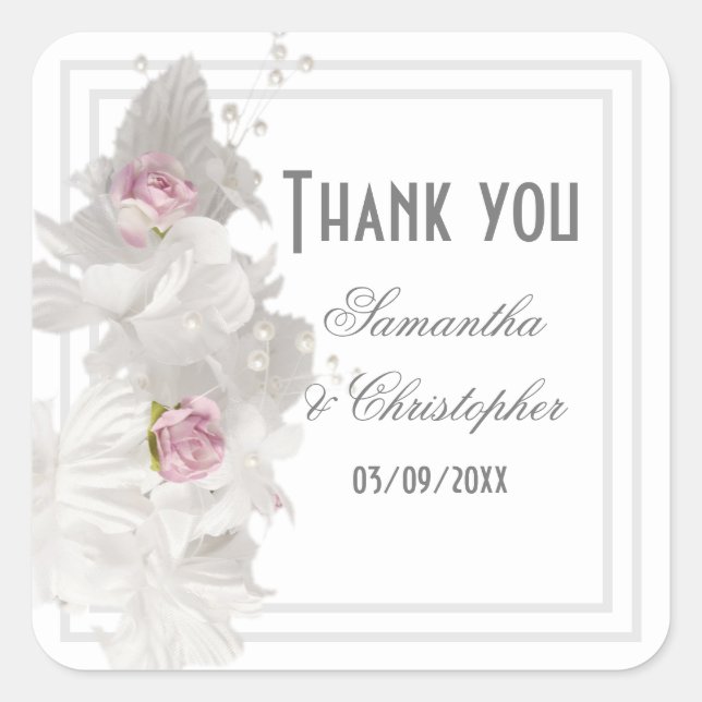 Sticker Carré Mariage blanc fleuri (Devant)