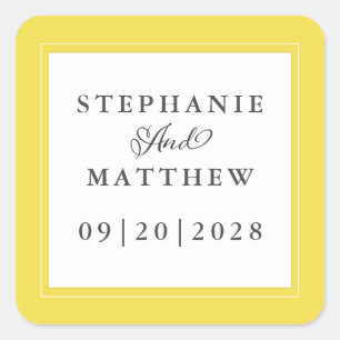 Sticker Carré Mariage Blanc Jaune Élégant Calligraphie Moderne