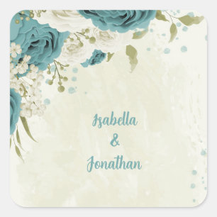 Sticker Carré mariage bleu blanc fleurs verdure