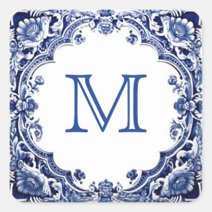 Sticker Carré mariage bleu delft