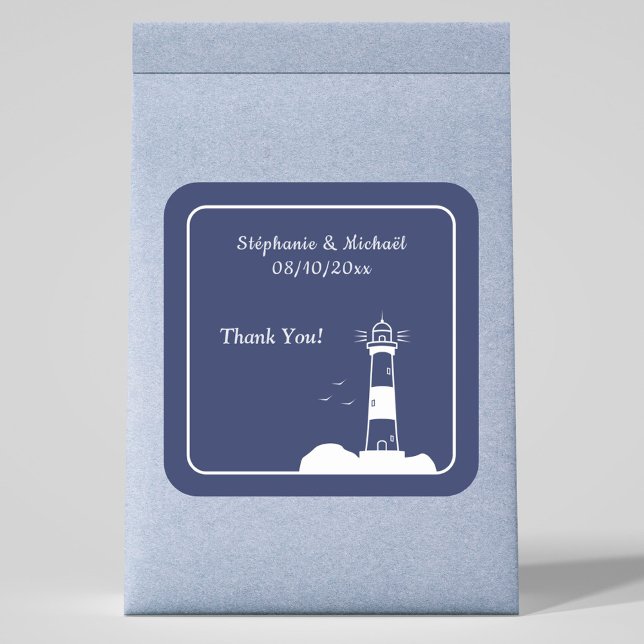 Sticker Carré Mariage bleu Lighthouse Navy (Lighthouse Navy Blue Wedding Sticker)