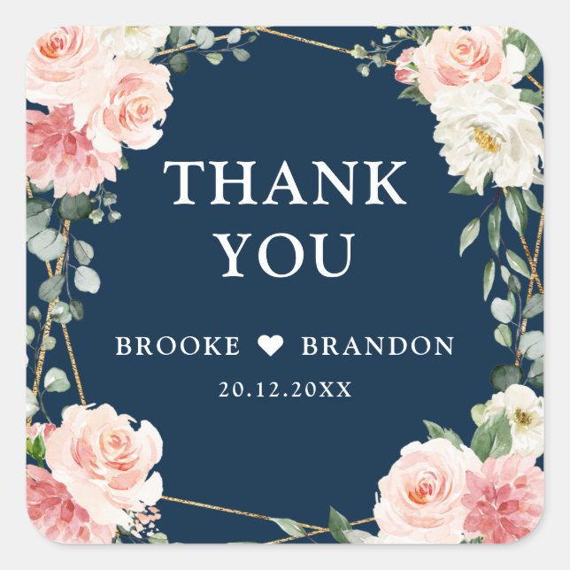 Sticker Carré Mariage botanique géométrique de la marine florale (Devant)