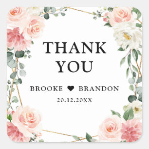 Sticker Carré Mariage botanique géométrique rose pâle