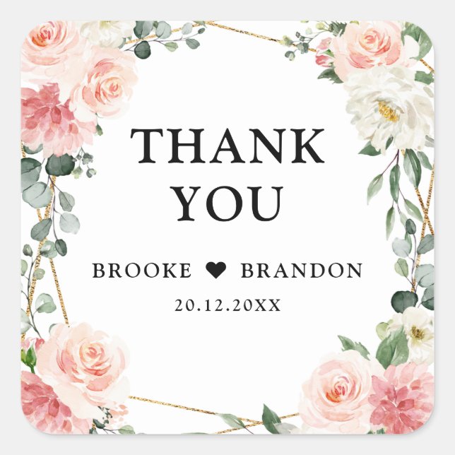 Sticker Carré Mariage botanique géométrique rose pâle (Devant)