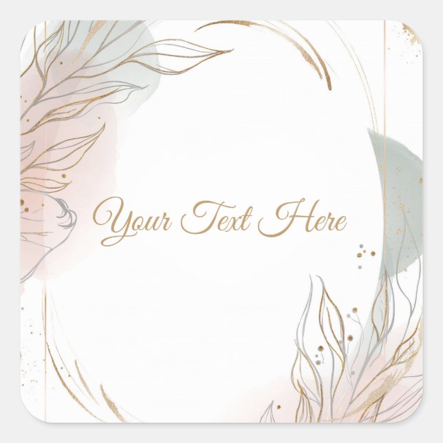 Sticker Carré Mariage botanique Gilded Gold Sage & Blush  (Devant)