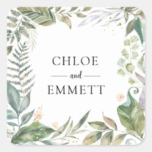 Sticker Carré Mariage botanique rose blanc vert Sage