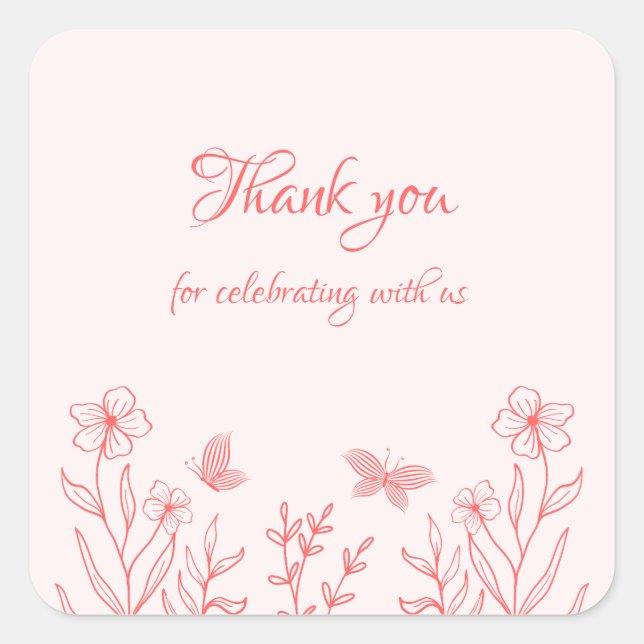 Sticker Carré mariage botanique rose corail simple (Devant)