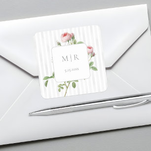 Sticker Carré Mariage Botanique Rose Romantique Chic Français