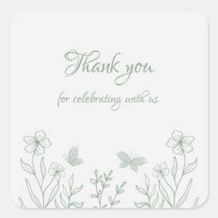Sticker Carré Mariage botanique vert sauge simple