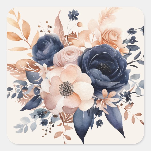 Sticker Carré Mariage Bouquet Marine Peach Copper (Devant)