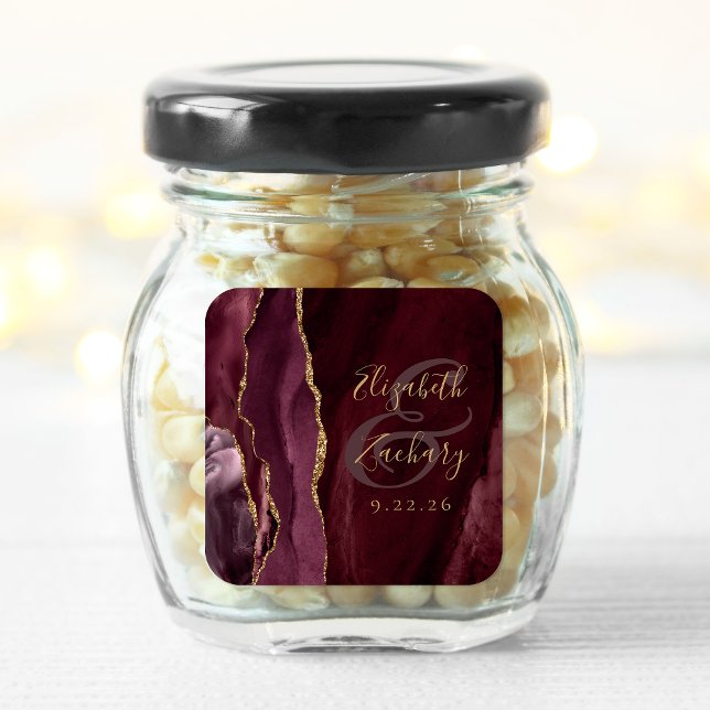 Sticker Carré Mariage Bourgogne Or Script Géode Agate (Créateur téléchargé)