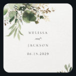 Sticker Carré Mariage Branches vertes<br><div class="desc">Branches vertes et crémeuses arrière - plan Design Mariage - Parfait pour tous ceux qui aiment la verdure pour leur thème principal mariage</div>