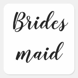 Sticker Carré Mariage Bridesmaid Simple Minimaliste Noir Blanc