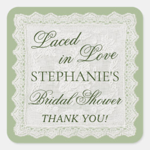 Sticker Carré Mariage Brodé Dans L'amour Vert Sauge Dentelle Bro