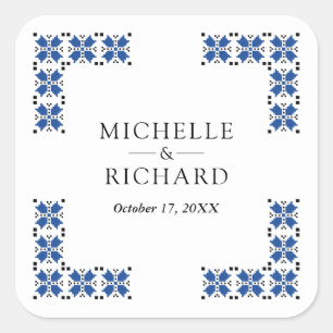 Sticker Carré Mariage Broderie Ukrainienne Bleu et Noir