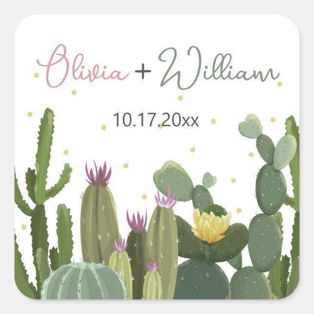 Sticker Carré Mariage Cactus Fiesta  (Devant)
